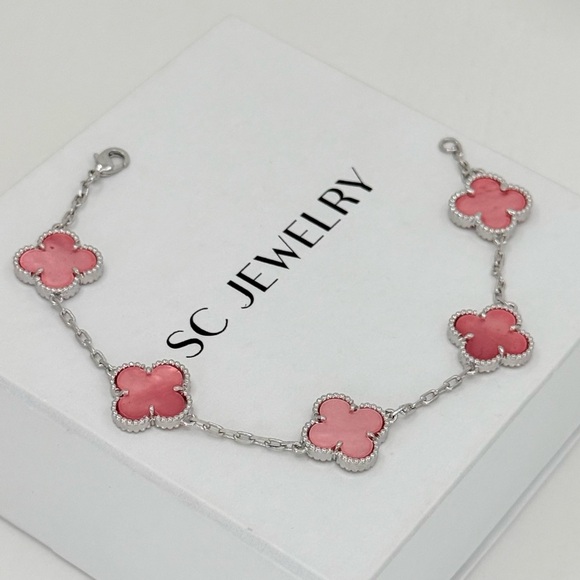 Clover BraceletPink Mother of Pearl SilverDouble Sided